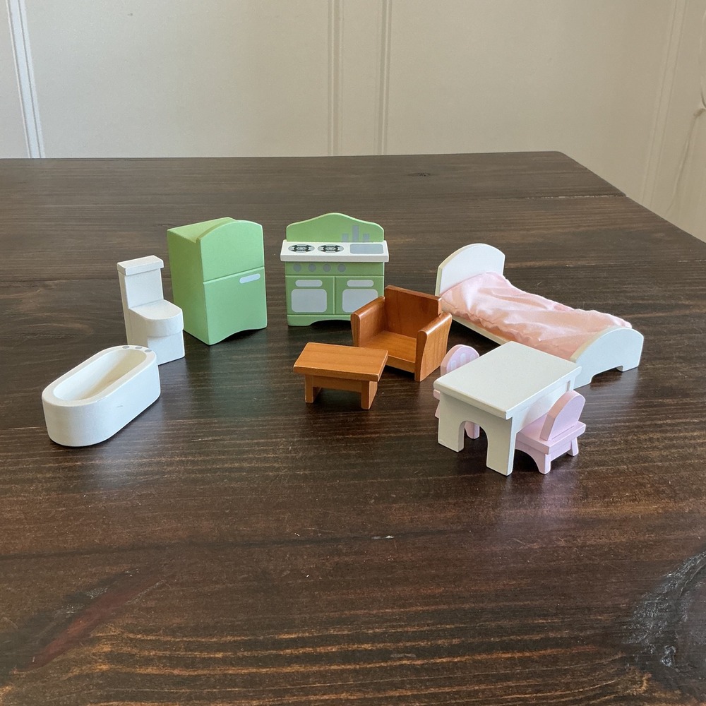 Pottery Barn Kids Wooden Dollhouse Furniture Set 10pc Kitchen Bath Bed Living